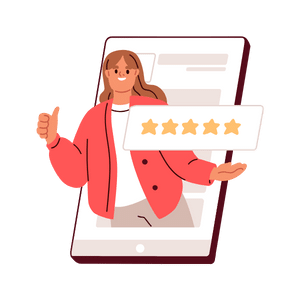 illustrated graphic of customer with a five star review